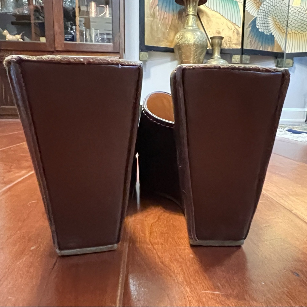 Robert Clergerie Vintage Brown Leather Peep Toe Platform Mules - Picture 6 of 7
